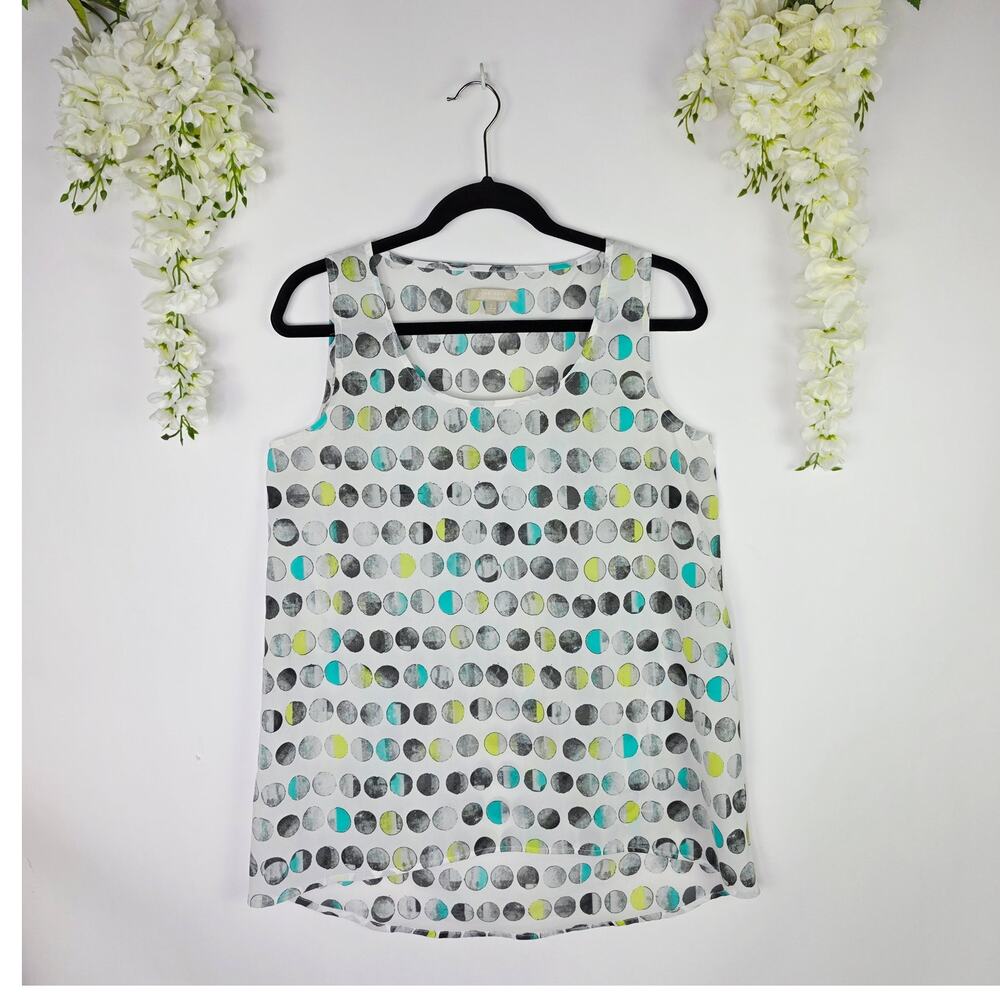 Joan Vass Sleeveless Tank Top Small White Polka Dot Career Eclectic Artsy Office